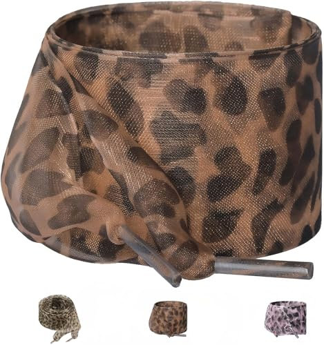 Beojonvy 1 par de Cordones con Estampado de Leopardo Moda 4 CM de Ancho en Satén de Seda 120 y 140 cm para Zapatillas Deporte Zapatos Casuales Mujeres y Niñas