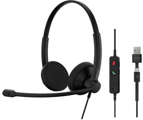 EPOS IMPACT 100 UC Stereo USB-C+A Headset with Microphone, Universal Communications, Noise-Cancelling Mic, Lightweight, Call Control, USB Adapter, Soft Earpads, Professional Business Use