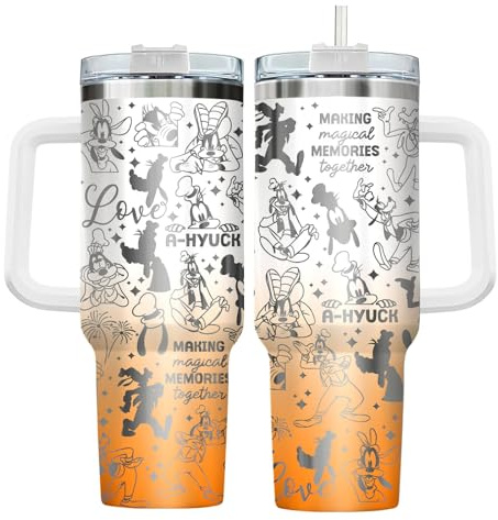 GEPOSTORE Vaso de dibujos animados de 40 onzas con asa y pajita, divertida taza de viaje animada, bonita taza de acero inoxidable, regalo mágico para ella, botella de agua aislada para café