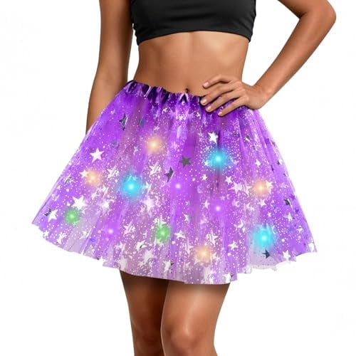DIELIANHUA Falda Tutu Mujer, 40 CM Tutu LED Mujer, Morado Falda Tutus LED, Faldas Tutus Niña L-E-D, Ideal para Halloween, Fiestas Rave, Ballet Y Bailes de Máscaras