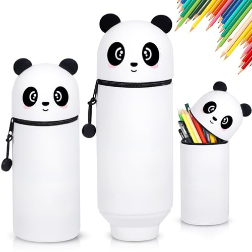 MKAKYES Kawaii Federmäppchen, 2-in-1 Weiche Silikontasche, Teleskopisch Silikon Schlampermäppchen mit Reißverschluss, für Schule, Büro, Geschenk für Jungen und Mädchen, Panda