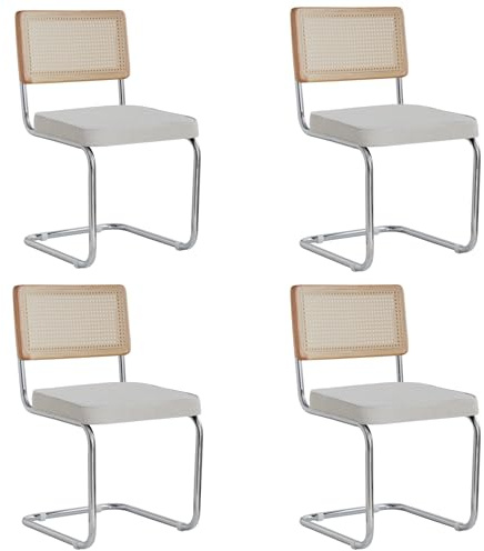 Uderkiny Esszimmerstühle 4er Set,Gepolsterte Rattan-Küchenstühle, Rattan-Rückenlehne/stahlrahmen/Polarfleece, Geeignet für Esszimmer/Büro/Küche/Schlafzimmer(Weiß, 4)