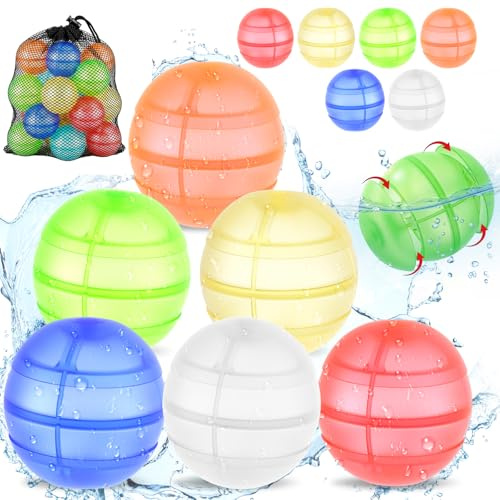 Ninonly 12piezas Globos de Agua Reutilizables Inyección Rápida de Agua Puerto de Sellado con Bolsa de Malla para Exteriores para Niños y Adultos para Piscinas, Parques Acuáticos y Fiestas