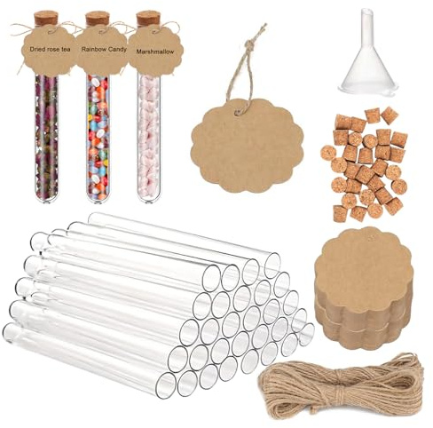 30 Stück Reagenzgläser Mit Korken （12x75mm） Reagenzglas Mit 30 Kraftpapieretiketten Und Bindfaden Sowie 1 Trichter Geeignet Zur Aufbewahrung Von Flüssigkeiten Süßigkeiten Hochzeitsdekorationen Usw