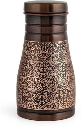 COPPAYA Pure Copper Water Bottle 1 Litre (34 oz) – Bedside Copper Carafe with Leakproof Cap – Traditional Copper Drinking Vessel for Home, Office,Sports & Yoga