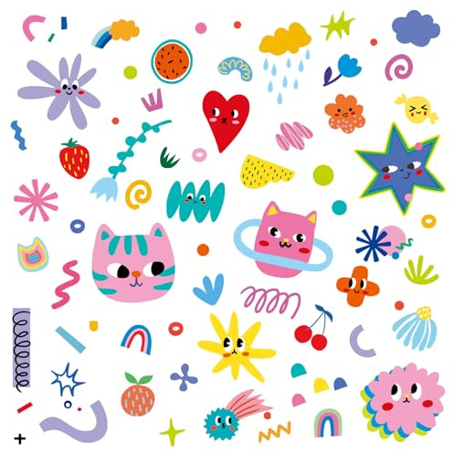 FUFUQUARE Wandtattoo Bunt Katzen Sterne Herz Wandaufkleber Moderne Vinyl Selbstklebend Wandsticker für Mädchen Jungen Kinderzimmer Spielzimmer Schlafzimmer TV Hintergrund Wanddeko