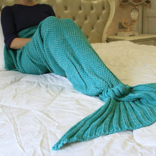 Lily & Her Friends – Crochet Meerjungfrau Schwanz Decke maschinengemachten Handwerk Stricken Schlafsack für Erwachsene und Kinder, alle Jahreszeiten Slumber Bag Klimaanlage Decke, Grün, 90 x 50CM