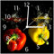 Wallario Design-Wanduhr Bunte Küche Paprika in rot gelb orange und grün im Wasser aus Glas, Motiv-Uhr Größe 30 x 30 cm, weiße Zeiger