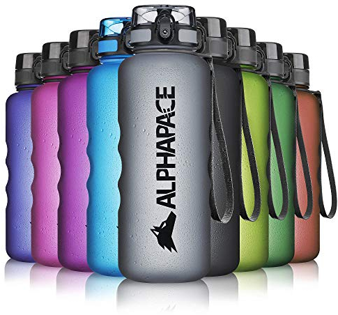 ALPHAPACE Trinkflasche, auslaufsichere 1.500 ml Wasserflasche, BPA-freie Flasche für Sport, Fahrrad & Outdooraktivitäten, Sportflasche mit Fruchteinsatz, in Grau