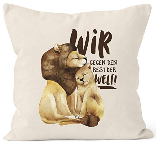 MoonWorks Kissen-Bezug Liebe Geschenk Wir gegen den Rest der Welt Spruch Löwe Paar Liebesspuch Kissen-Hülle Baumwolle Natur Unisize