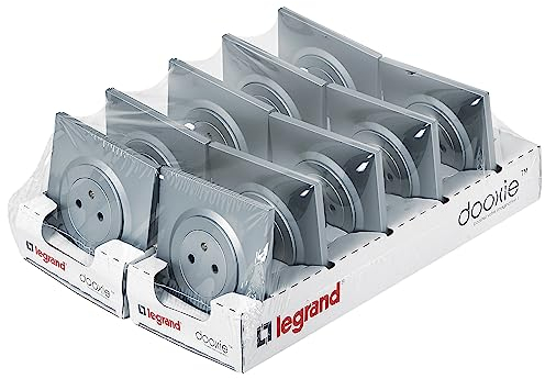 LEGRAND - Elektrische Wandsteckdose, 16 A, mit Erdungsdooxie Oberfläche + quadratische Platte – Steckdose 2P + T bündig mit einziehbarem Boden – hergestellt in Frankreich – Aluminium – 10 Stück