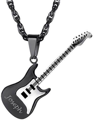 PROSTEEL Herren personalisiert Halskette schwarz Edelstahl Gitarre Anhänger mit 3mm 60cm Singapurkette Name Gravur Trendig Schmuck Accessoire für Männer Jungen Musik Liebhaber