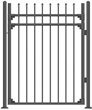 XCEL - Black Steel Anti-Rust Fence Gate - Sharp End Pickets - 4ft W x 5ft H - Easy Installation Kit, for Residential, Outdoor, Yard, Patio, Entry Way, 3-Rail Metal Gate