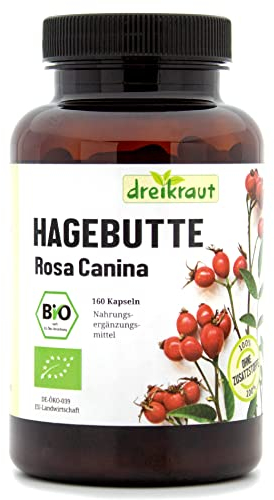 dreikraut Bio-Hagebutten-Kapseln | 160 Stück | ohne Zusätze | 500mg | Deutsche Herstellung
