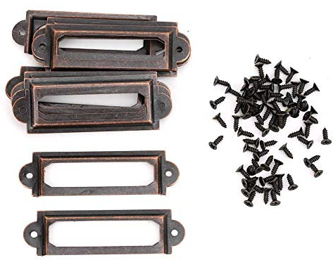 20-teiliges Schubladenetikett, antikes Etikett Rahmenkartenhalter Bürobibliothek Datei Schubladenanhänger mit Schrauben DIY Retro Schubladenschilder Hinweis Zubehör[Rote Bronze]Etikettenträger