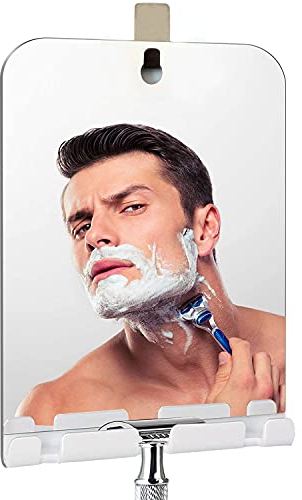 XoYo - Grand Miroir de Douche antibuée, Comprend 1 Crochet avec Support de Rasoir intégré, Miroir de Douche antibuée et Miroir de Rasage de Voyage, Miroir Mural (Flexion à Chaud)
