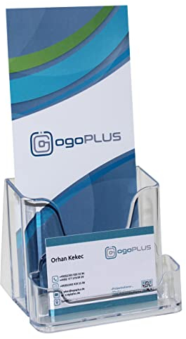 ogoPLUS DIN lang Prospekthalter mit Visitenkartenständer, Prospektständer, Flyer-Ständer, Visitenkartenhalter Aufsteller, Werbung,Aufsteller Tisch-Prospektständer, Prospektbox