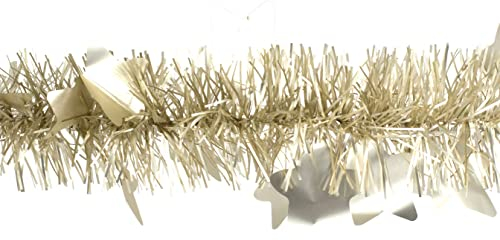 Creativery Weihnachtsgirlande Lametta 9cm x 2m mit großen Sternen Weihnachtsbaum Champagner matt