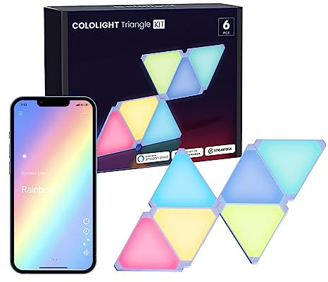 Cololight Led Triangle Lights, Wall Light Panels, Gaming Room Decor, Music Sync Smart Rhythm Lights Compatible with Google&Alexa, Colour Changing Led RGB Lamp for Wall (6pc kit)