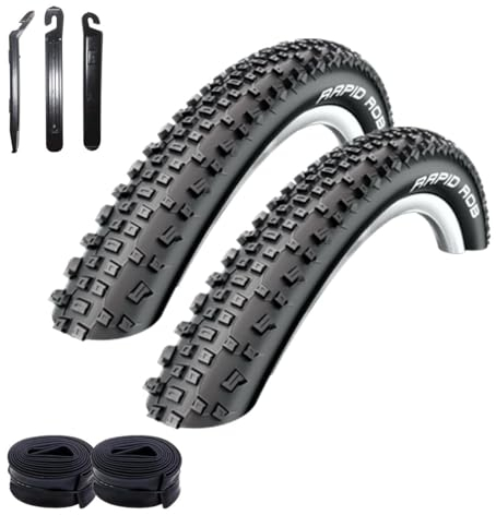 2 x Schwalbe 29 Fahradreifen Rapid Rob Fahrradecke 54-622 (29 x 2,10) + 2 passende Schläuche AV19 inkl. 3 Reifenheber