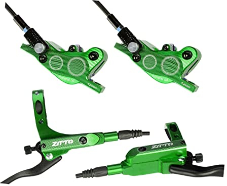 Sharplace 4-Kolben-MTB-Hydraulikbremsen-Set Scheibenrotoren, vorderes und hinteres hydraulisches Scheibenbremsen-Set für MTB, Gruen