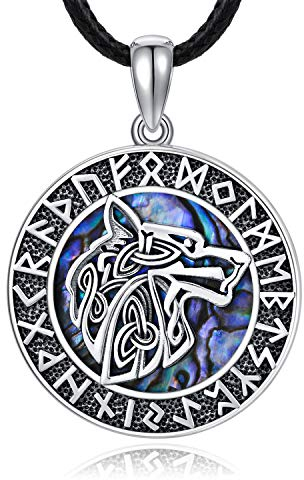 Wolf Kette 925 Sterling Silber Wikinger Halskette Wolfskopf-Amulett Ornamente Vegvisir Anhänger Wikinger Schmuck für Männer Frauen……