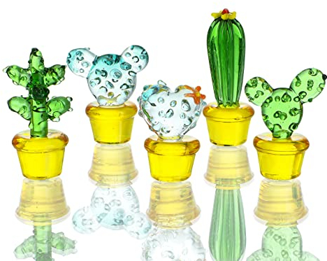 H&D HYALINE & DORA 5 pezzi fatti a mano vetro soffiato arte cactus cristallo miniatura carino cactus figurine casa ufficio scrivania tavolo simulazione piante decorazioni auto ornamenti interni