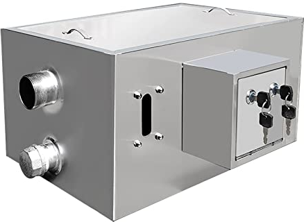Intercepteur de Graisse Commercial à Entrée Latérale, Séparateur de Graisse en Acier Inoxydable, Bac à Graisse Sous Évier Séparateur Huile-eau D'eau Usée avec Panier de Filtre Amovible et Serrure
