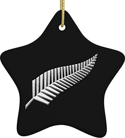3 Pcs Christmas Tree Decorations New Zealand Maori Fern,Star Shape Memorial Ceramic Christmas Ornaments With Ribbon Christmas Xmas Tree Bauble
