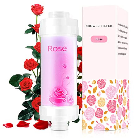 Vitamin C Shower Filter for Hard Water, Shower Head Filter to Chlorine Fluoride Sediment, Water Purifying Filtered Shower Head with Beads, Helps Dry Skin & Hair Loss, Easy Installation (Rose)