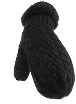 Glamour Girlz Womens Girls Luxury Cable Knitted Knit Thermal Fleece Lined Warm Winter Outdoor Hiking Cold Weather Skiing Snowboarding Christmas Birthday Gift Hand Warmers Gloves Mitts Mittens