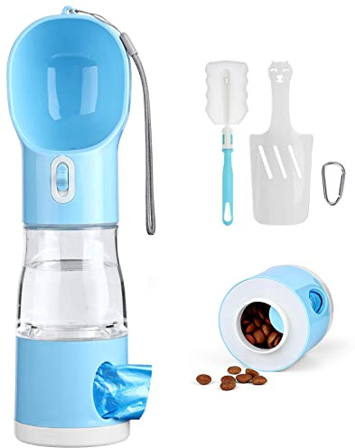 FWLWTWSS Dog Water Bottles, 4 In 1 Portable Dog Water Bottle BPA Free Leak Proof Pet Water Bottle Dog Food Dispenser with Poop Bag and Shovel, Dog Water Dispenser for Outdoor Walking, Hiking, Travel
