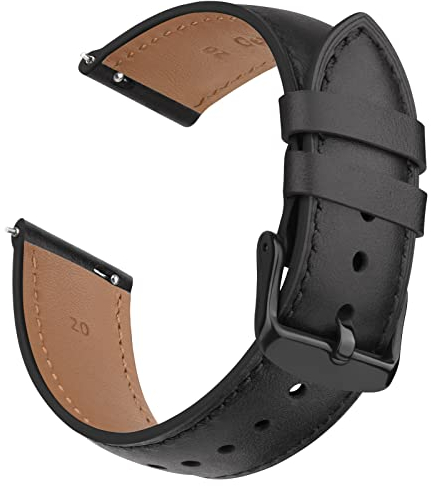 Oumida SmartWatch, cinturini in pelle, 20 mm, 22 mm, chiusura rapida, per Samsung Galaxy Watch/Huawei Watch/Amazfit/Garmin/Fossil (20 mm, nero)