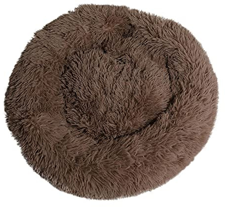 Fouriding Plüsch Donut Hunde Katzen Bett-Beruhigung Angst Haustiere Bett für Hunde Katzen Haustiere weiche Runde Kissen Betten mit Anti-Rutsch-Boden und waschbar (M 50CM, Braun)