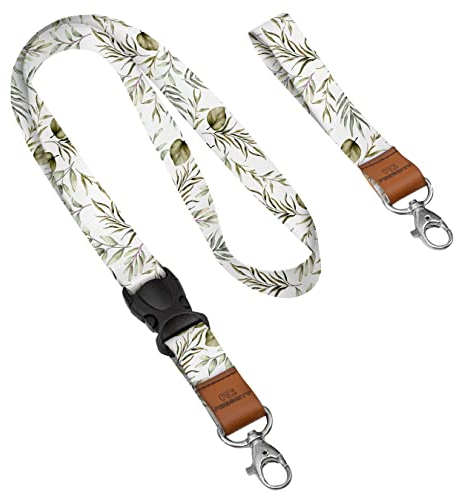 Personalisierter Schlüsselband mit Karabiner mit Ihrem Wunschtext/Grafik 2x Lanyard mit Ihrem eigener Schrift Schlüsselband mit Druck nach Wunsch Leaves [098]