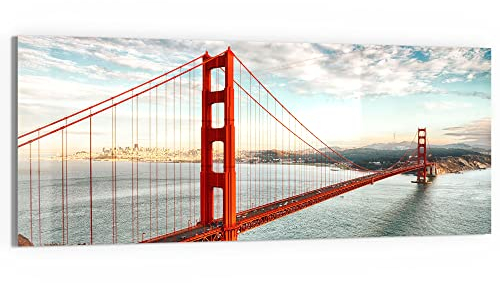 DEQORI Glasbild Echtglas | Motiv Golden Gate Bridge | horizontal einteilig 150x60 cm | schöne Dekoration | Wandbild für Wohnzimmer, Schlafzimmer, Flur & Küche | moderne Wanddeko