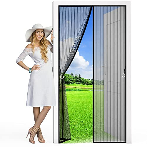 Magnetic Screen Door, Mesh Curtain 260 x 260 cm Mosquito Fly Net French Balcony Doors Netting Garage Folding Protector Dog Door for Sliding Kit Door Black