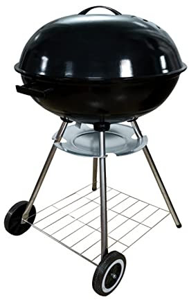 AIYING Compact Kettle Barbecue a Carbone, Barbecue Griglia a Carbone Rotonda Mobile Barbecue da Giardino Portatile, con Coperchio e 2 Ruote