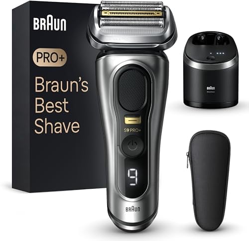 Braun Series 9 Pro+ Rasierer Herren Elektrisch, Elektrorasierer mit 5 Pro Rasierelementen, Langhaarschneider ProTrimmer & Reinigungsstation, 60 Min Laufzeit, Made in Germany, 9567cc, Silber