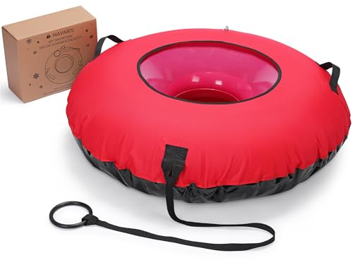 Navaris Trineo Hinchable para Adultos - Tubo Inflable Circular Rojo y Negro de 100 x 100 x 28 cm para Adulto hasta 90 kg para Nieve en Exterior