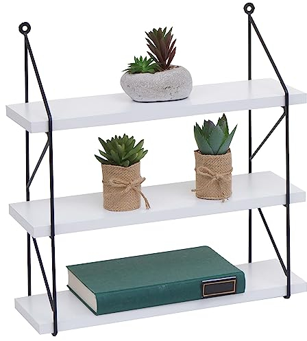 Mendler Wandregal HWC-K78, Hängeregal Schweberegal Regal, 3 Regalböden Metall Massiv-Holz Industrial 40x40x13cm - weiß