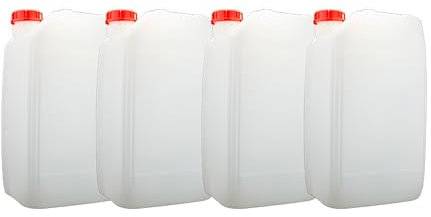 ITP Packaging 4 x Heavy Duty 25 Litre Anti Glug Ecovent Jerry Can Plastic Water Tank/Carrier for Camping with Eco Vent Design Food Grade Un Approved