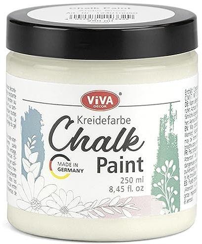 Viva Decor Chalk-Paint - White Chocolate - Weiß 250ml - Kreidefarbe für Möbel, Wand und Deko, Mattes Finish, Wasserbasiert. Ideal für Shabby Chic & Vintage Look für Holz & andere Oberflächen