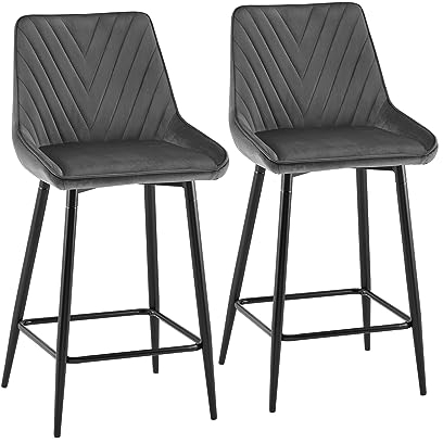 CLIPOP Barhocker, Barstühle, Küchenstühle, mit Rückenlehne, Stahlgestell, einfache Montage, modern Design (Samt Grau, Sitzhöhe 65cm)
