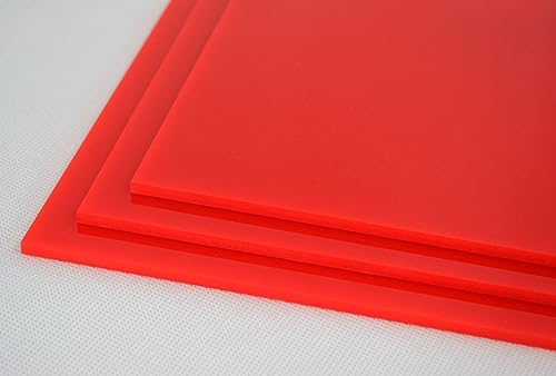 Plaque en acrylique de 3 mm - Plusieurs tailles et couleurs - Noir, blanc, rouge, vert, bleu, orange (A3 (400 mm x 300 mm), Rouge