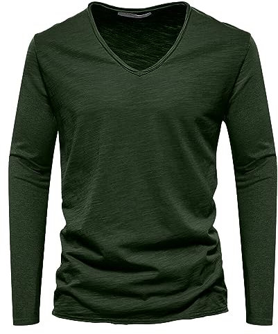 Beokeuioe Camiseta de manga larga para hombre, cuello de pico, camiseta de manga larga, básica, camiseta de manga larga para hombre, camiseta táctica, camiseta de entrenamiento, camiseta de correr, A2