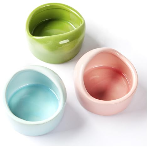 3 Pack Ceramic Hamster Food Bowl, Splash-Proof, Tip-Proof, Chew-Resistant, Easy to Clean Small Animal Bowl for Hamster/Guinea Pig/Chinchilla/Hedgehog, 1 Pink + 1 Blue + 1 Green