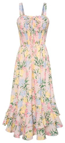 GRACE KARIN Femme Robe Trapèze à Fleurs Maxi sans Manches à Bretelles Spaghetti de Vacances L Rose Fleurs