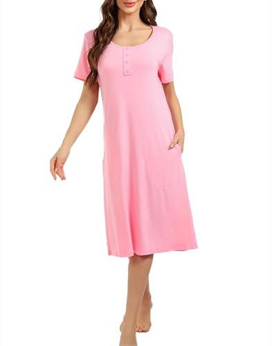 Sumeyuyu Chemise de Nuit Femme en Coton à Manches Courtes Robe de Nuit Bouton Vêtements de Nuit