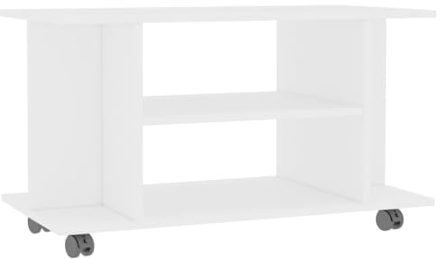 QZZCED Meuble TV avec roulettes - Blanc - 80 x 40 x 40 cm - En matériau dérivé du bois - Pour salon, chambre à coucher - Appareil de divertissement